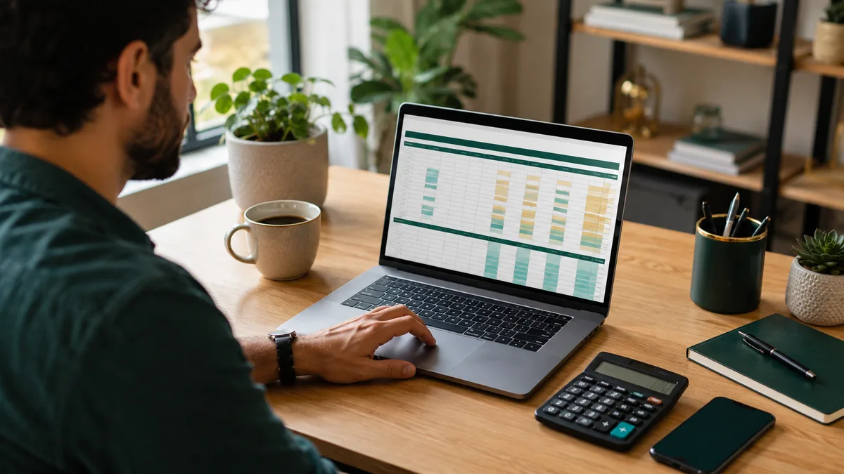 Planilha de controle financeiro pessoal com abas de lançamentos, categorias e resumo